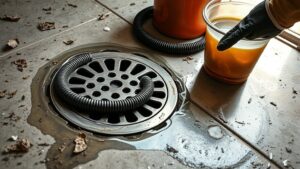 unclogging garage floor drain