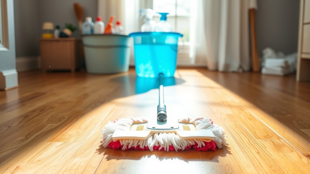 thoroughly scrub floor surfaces
